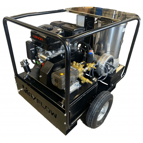 Maxflow Industrial Petrol Hot Pressure Washer - Loncin G420 21 LPM Trolley Frame + 30M Reel  (Electric Start)