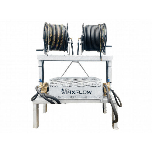 Maxflow Twin PTO Pressure Washer – Hawk Pump 2 x 30 LPM 200 BAR Galvanised Frame + Reel
