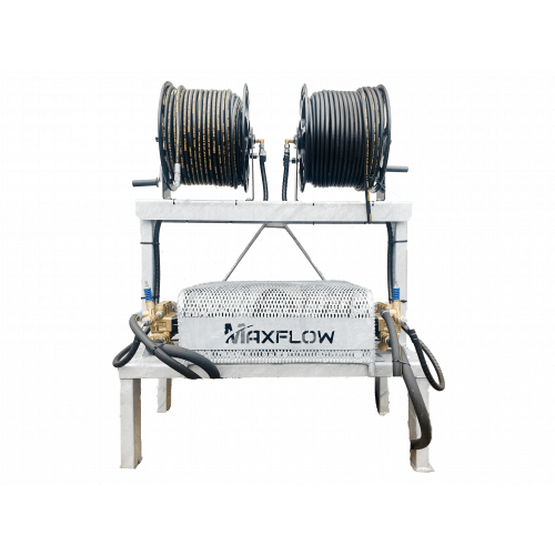 Maxflow Twin PTO Pressure Washer – Hawk Pump 2 x 30 LPM 200 BAR Galvanised Frame + x2 100M Reels