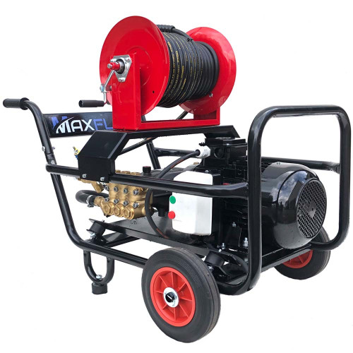 Maxflow Industrial Electric Pressure Washer Trolley Frame &acirc; 400v 30 LPM 200 Bar + 30M Reel