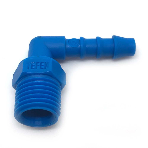 1/4" M THREAD 1/2" BARB PLASTIC 90 DEGREE HOSE TAIL